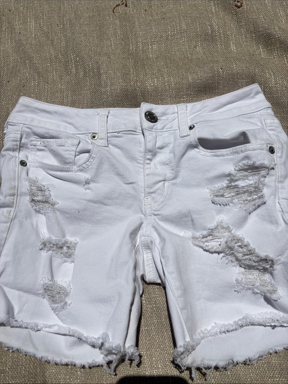 American Eagle Outfitters White Distressed Jean Shorts